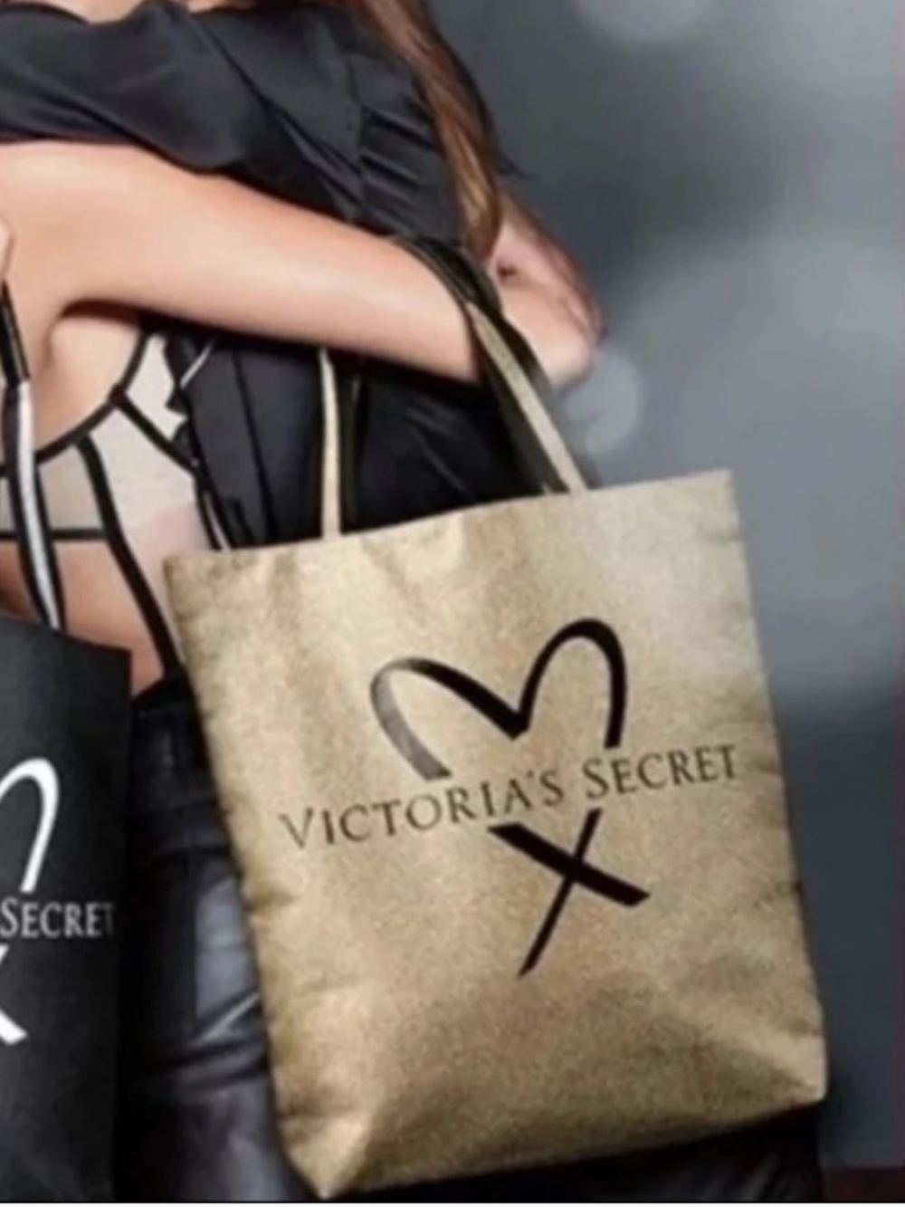 New Victoria's Secret gold glittery tote bag